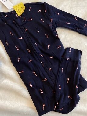 🎄Baby GAP Sleeper Zip Footless Pajamas NEW Navy Candy Cane Christmas 18-24